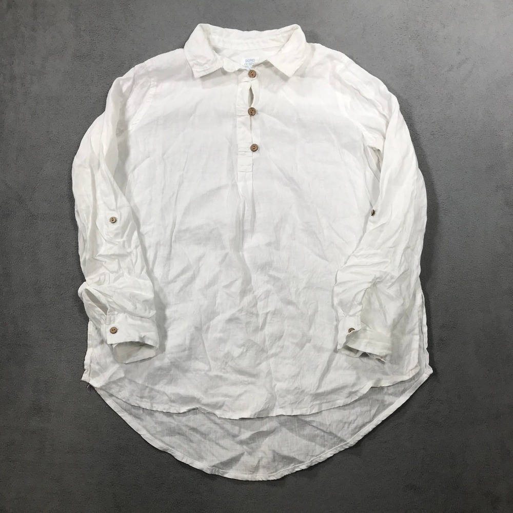 Sigrid Olsen Linen Tunic Women Size S White Excellent Roll Tab Sleeve Top